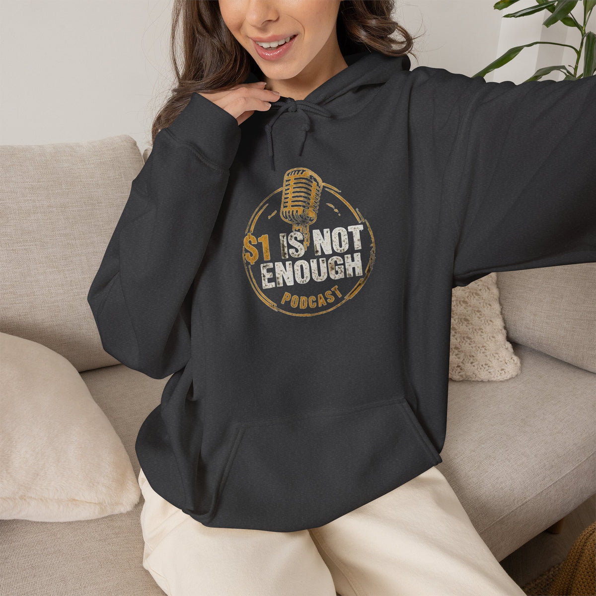 Hoodie – "1 Is Not Enough" Podcast Microphone Logo Pullover